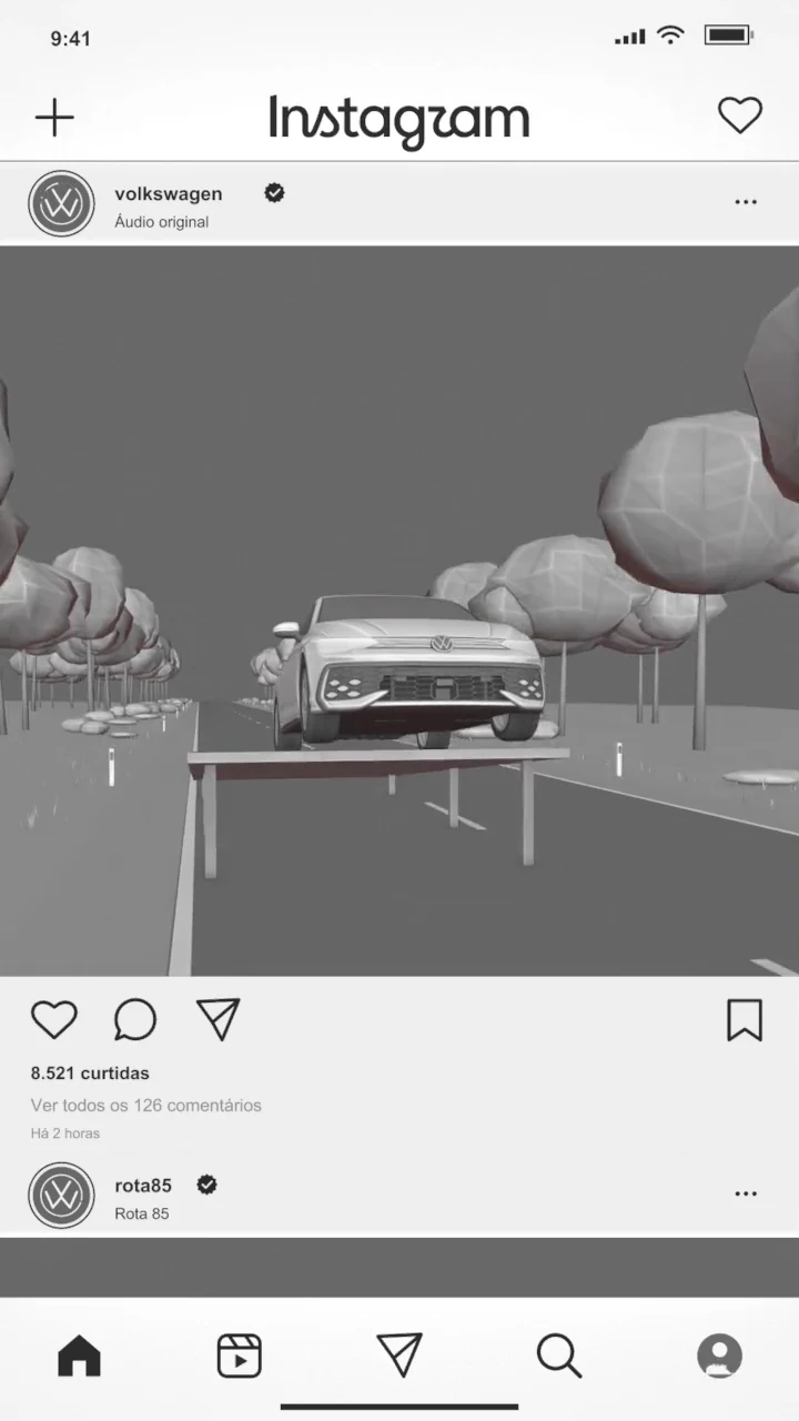 A mesma cena do Golf GTI em clay 3D